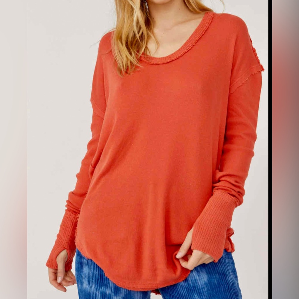 We The Free Oversized Medium Light Sweater Top Coral Colby Long Sleeve T Shirt